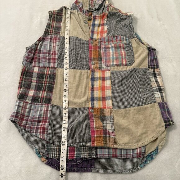 Vintage 90s Paragraff Vest Mens M Plaid Patchwork Flannel Hooded Button Grunge - Picture 5 of 10